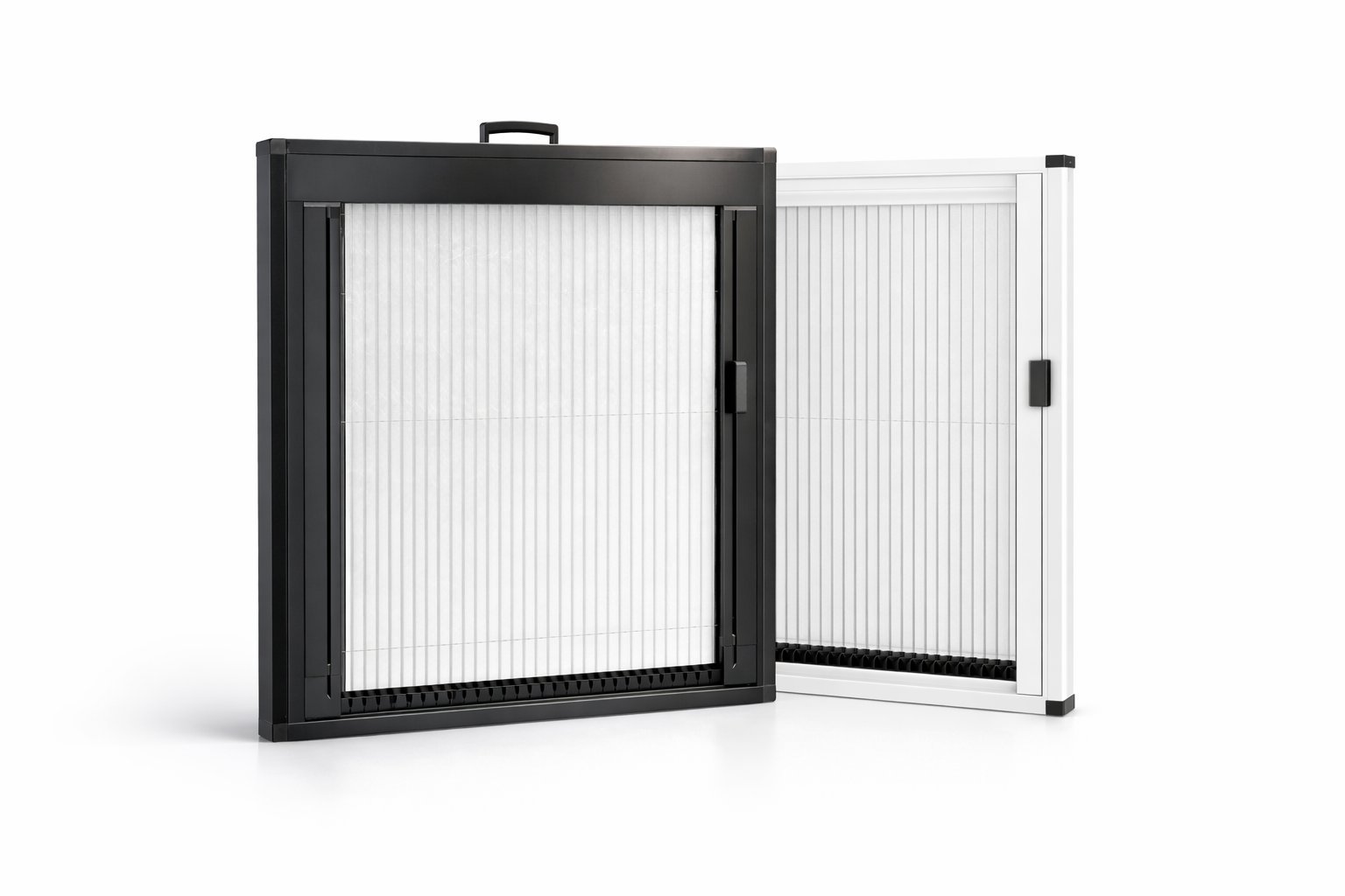 Aire cartridge in matte black and matte white finishes, side by side